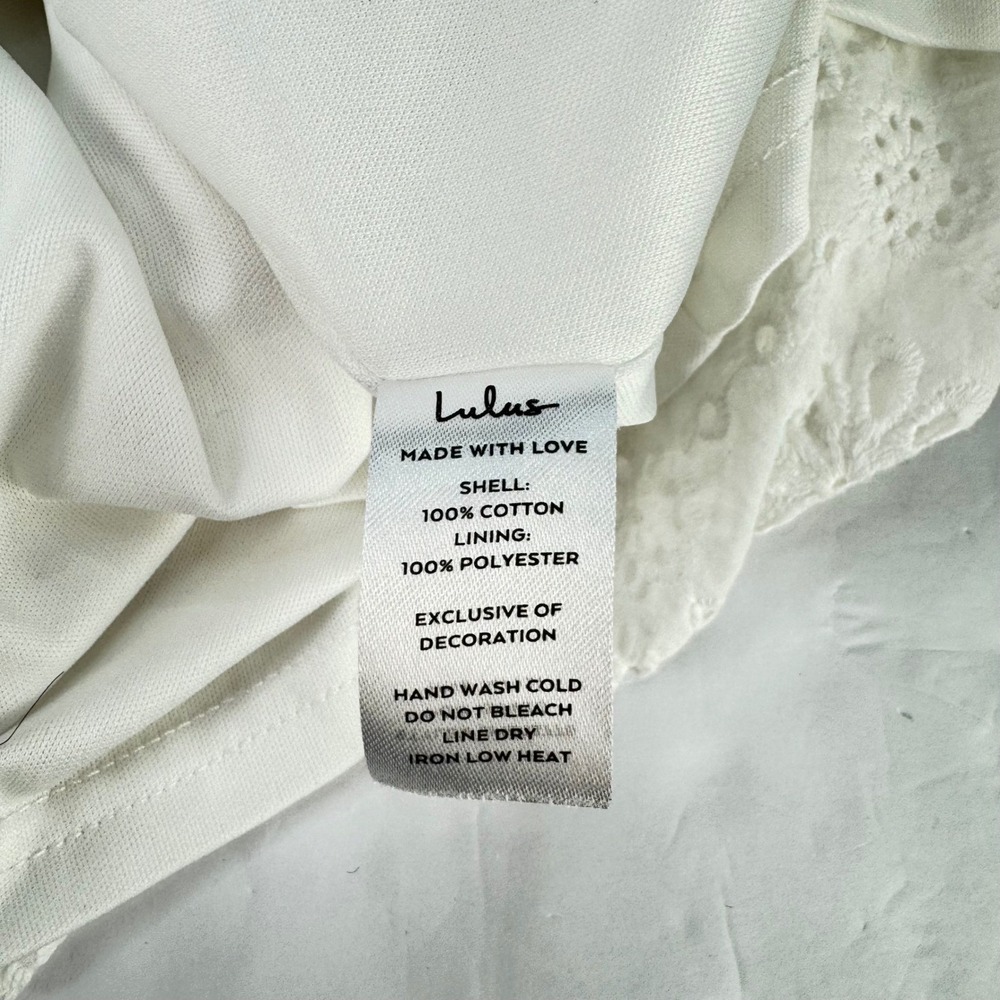 Lulus M White Eyelet Cotton Tie Strap Tiered Midi Dress Womens Graduation Easter - Picture 13 of 15
